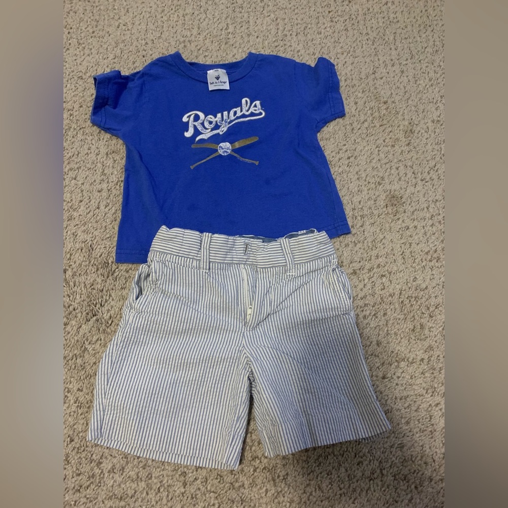 2T royals outfit - royals tshirt and seersucker shorts